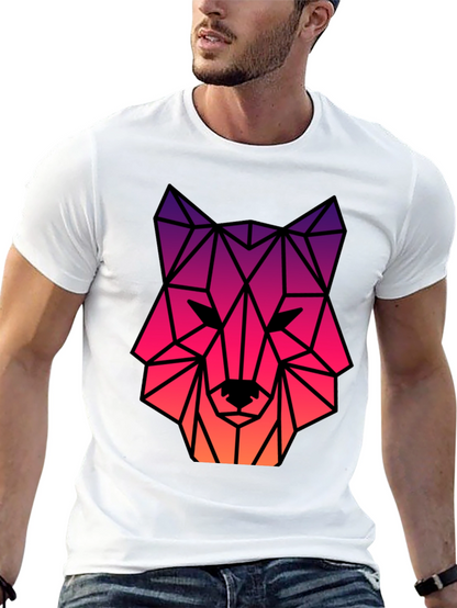 Geometric Wolf Head Graphic Tee - Black