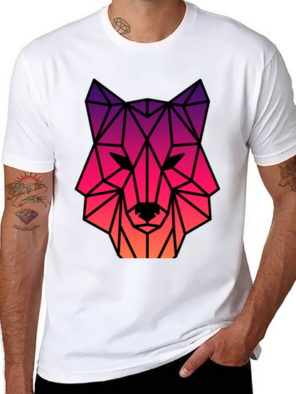 Geometric Wolf Head Graphic Tee - Black