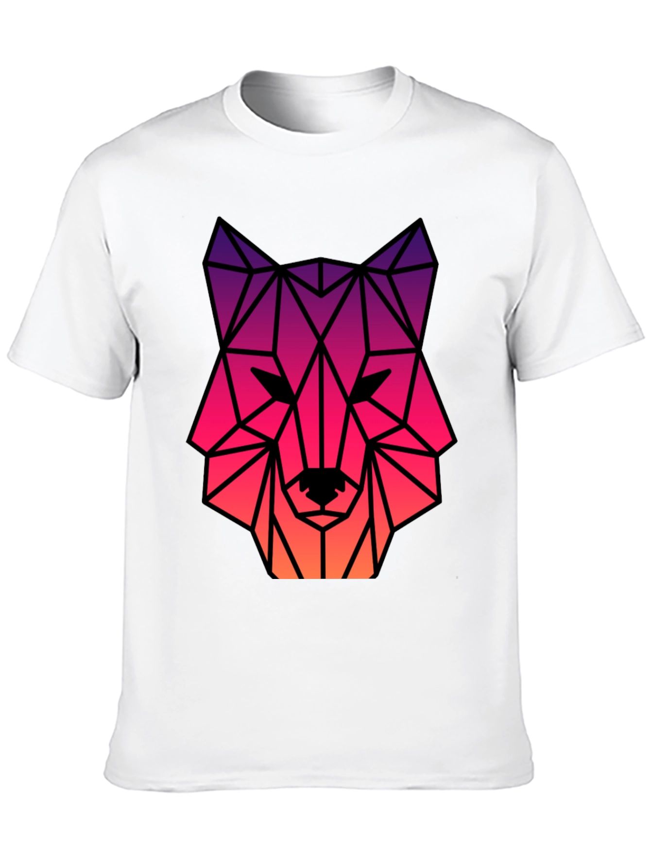 Geometric Wolf Head Graphic Tee - Black