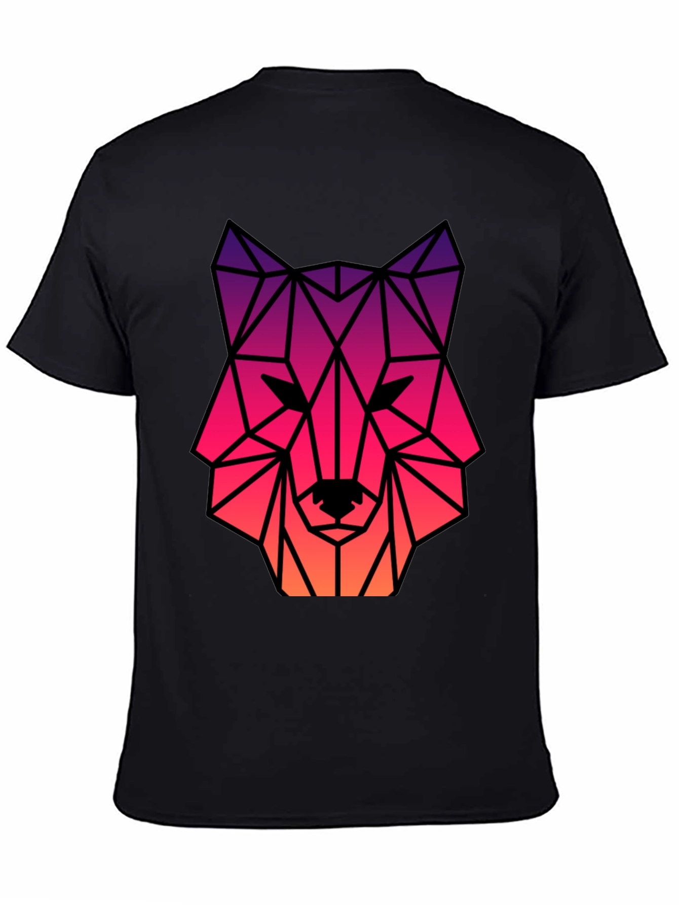 Geometric Wolf Head Graphic Tee - Black
