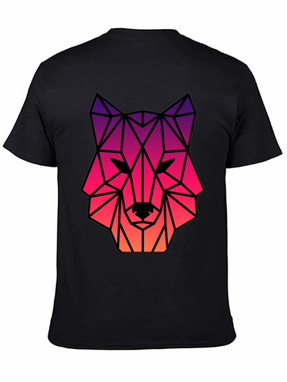 Geometric Wolf Head Graphic Tee - Black
