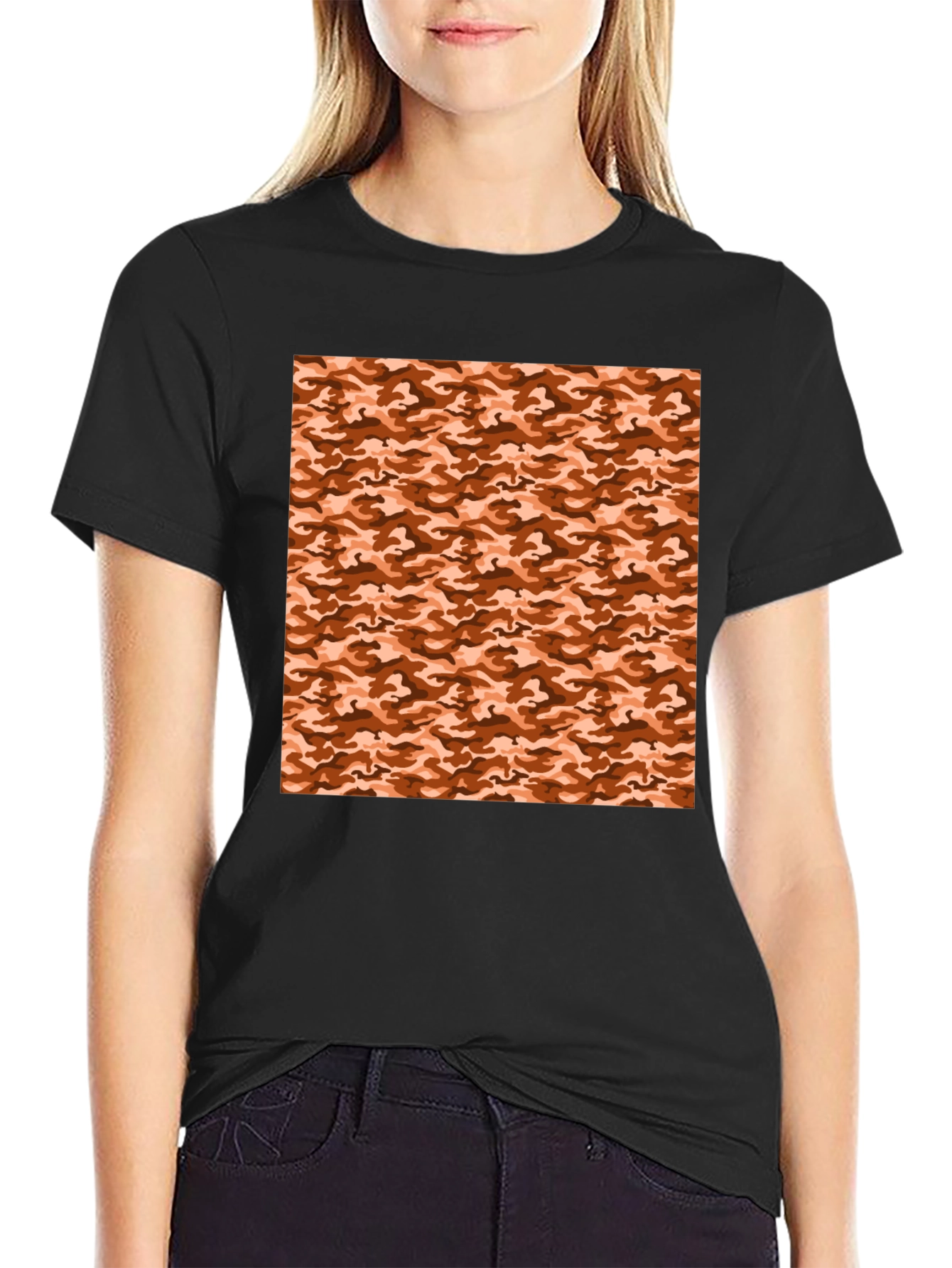 Black Tee with Camouflage Print