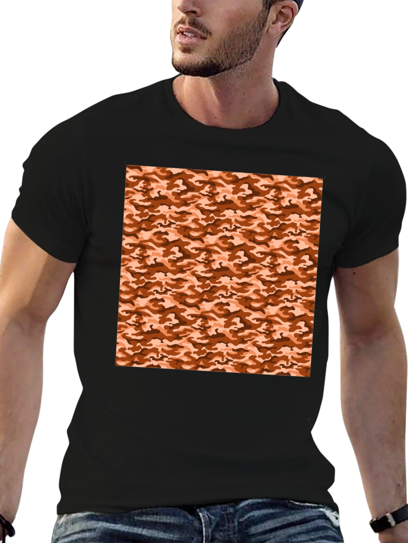 Black Tee with Camouflage Print